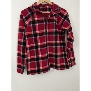 Eddie Bauer Sweater Womens Small Red Black Fleece 1/4 Zip Aztec Pullover